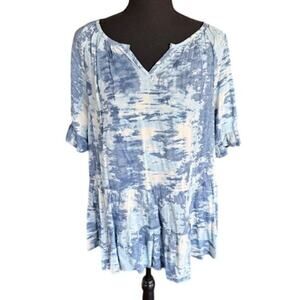 BeachLunchLounge Akia Water Art Blouse Blue White Viscose Top L/G NWT